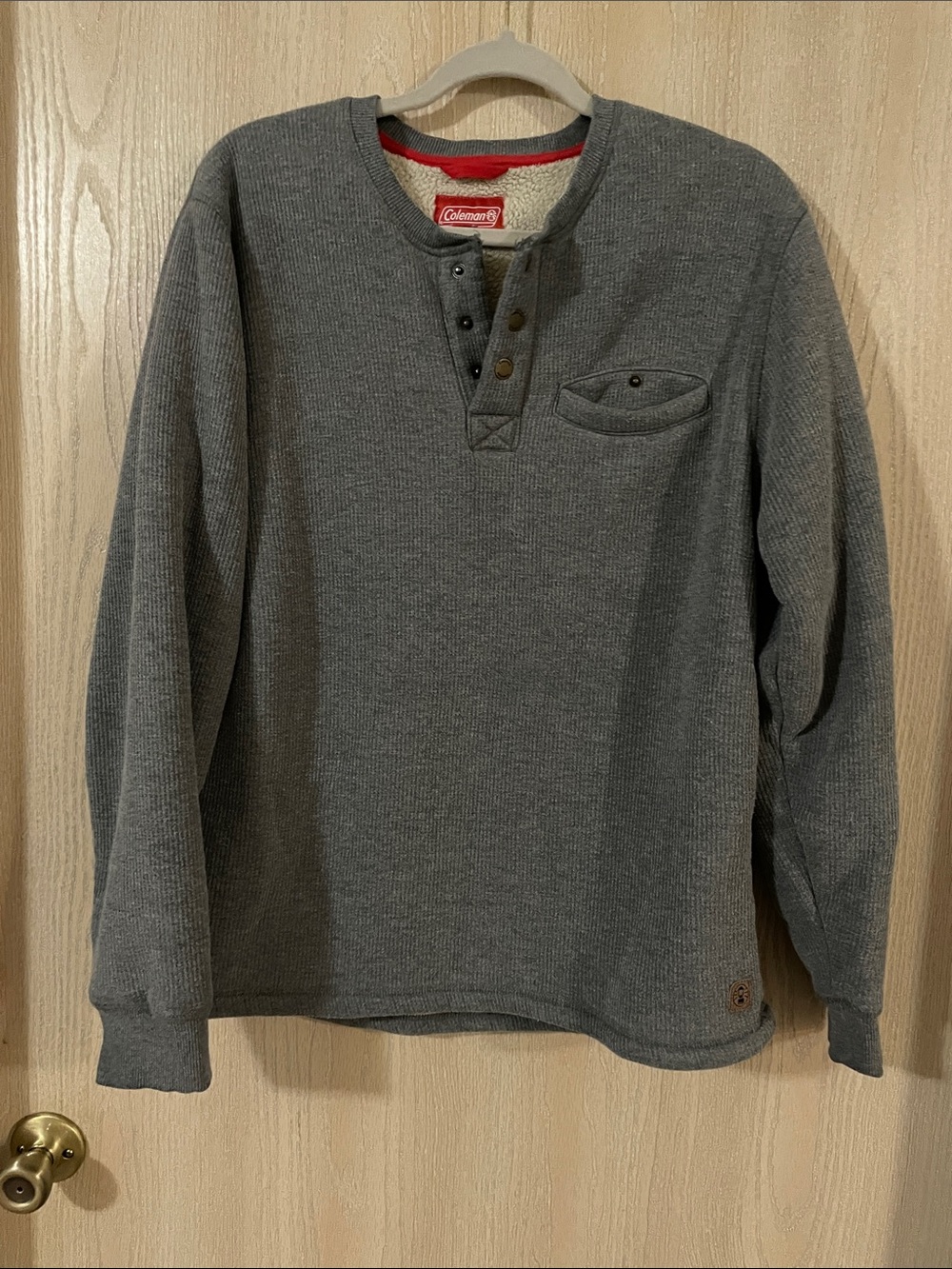 Coleman Men's Gray Crewneck Henley Waffle Knit Sweater